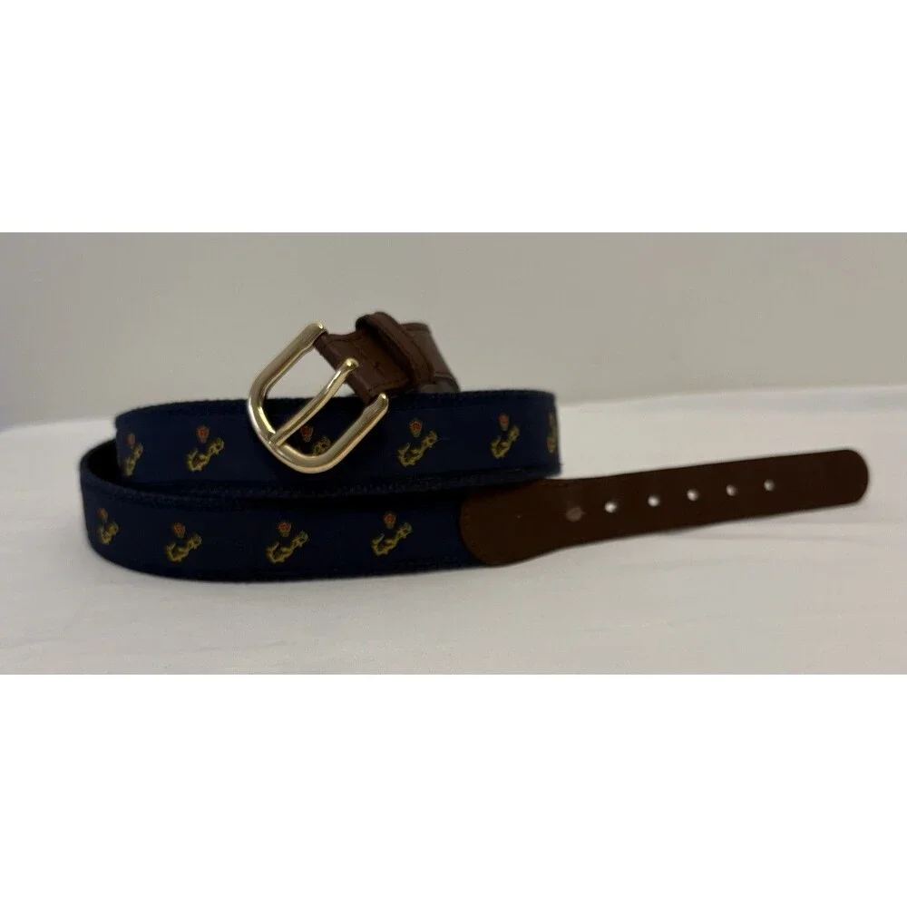 English Sports Shop Bermuda Mens Blue Canvas Crown Nautical Leather Belt Size 42